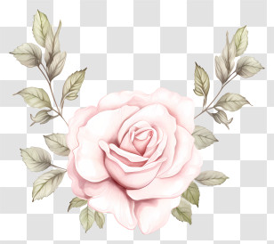 Pink Rose - Soft Pink Rose With Leaves Illustration Transparent PNG