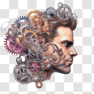 Idea Bulb
 - Conceptual Illustration Of Mind With Mechanical Gears Transparent PNG