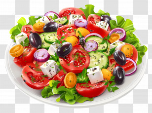 Greek Salad - Greek Salad With Fresh Ingredients On Plate Transparent PNG