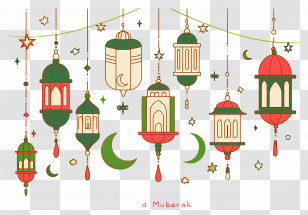 Eid Mubarak - Eid Hanging Lanterns And Decorations Illustration Transparent PNG