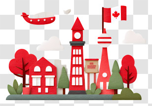 Canada Day - Red Canadian Landmarks With Flag Transparent PNG