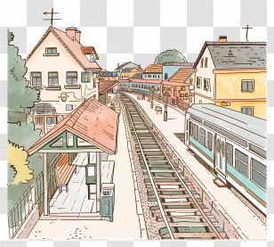Bustling Train Station - Quiet Train Station With Railway Tracks Transparent PNG