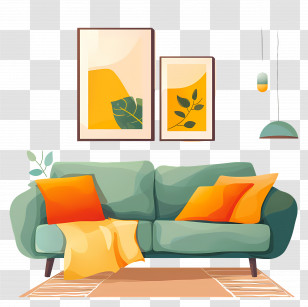 Sofa - Comfortable Sofa With Colorful Cushions Transparent PNG