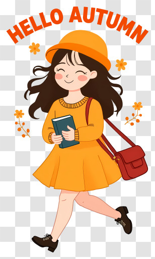 Hello Autumn - Girl Walking With Book In Autumn Transparent PNG