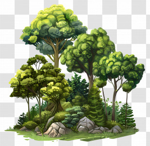 Forest Trees - Dense Green Forest Nature Drawing Transparent PNG