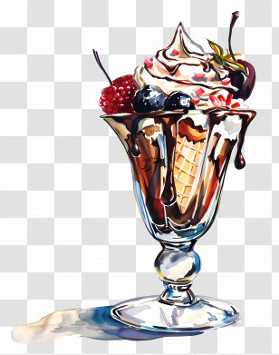 Ice Cream Sundae - Delicious Ice Cream Sundae With Toppings Illustration Transparent PNG