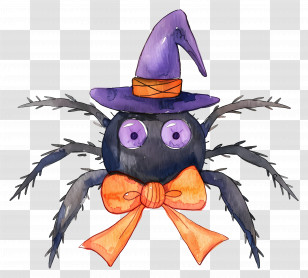 Halloween Spider - Cartoon Spider In Witch Hat Illustration Transparent PNG