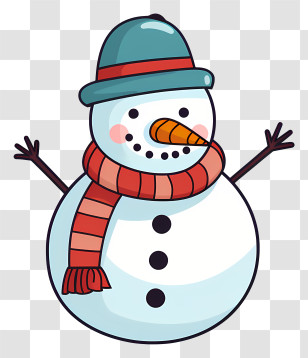Snowman - Snowman With Scarf And Hat Illustration Transparent PNG