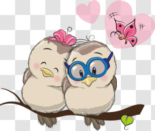 Birds - Cute Birds In Love On A Branch Transparent PNG