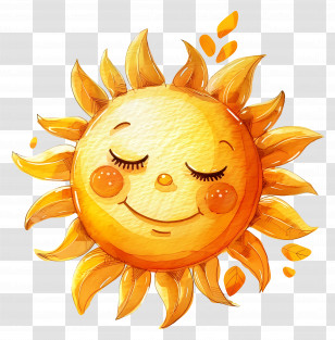Kawaii Sun - Cute Smiling Sun With Orange Rays Transparent PNG