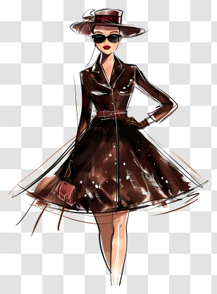 Fashion Retro - Elegant Fashionable Woman In Dress And Hat Transparent PNG