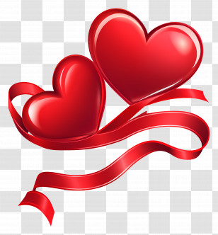 Wedding Symbol - Romantic Red Hearts With Ribbon Design Transparent PNG