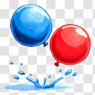 Water Balloon Fights - Red And Blue Balloons With Water Splash Transparent PNG