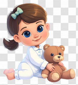 Cute Baby Girl - Baby Girl With Teddy Bear Transparent PNG