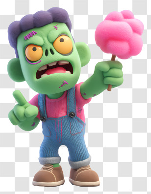 Zombie Holding Cotton Candy - Green Zombie With Cotton Candy Transparent PNG