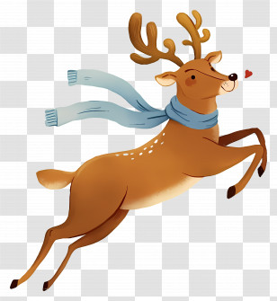 Winter Deer - Leaping Reindeer With Scarf For Christmas Transparent PNG