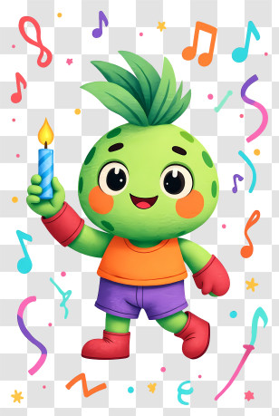 Plant Mascot Celebrating Birthday - Cheerful Pineapple Kid With Candle Transparent PNG