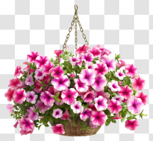 Elegant Petunia Flower Hanging Basket Vector 3d - Beautiful Pink Flowers In Hanging Basket Transparent PNG