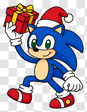 Sonic The Hedgehog - Sonic With Christmas Gift In Santa Hat Transparent PNG