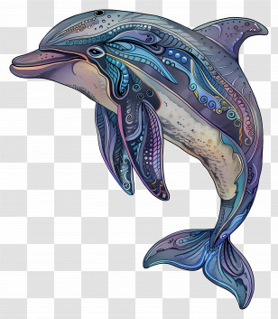 Dolphin - Decorative Dolphin Design With Patterns Transparent PNG