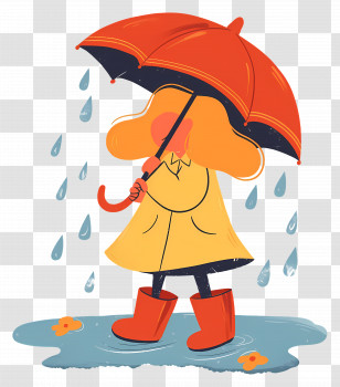 Cute Little Girl - Cartoon Girl With Umbrella And Rainy Scene Transparent PNG