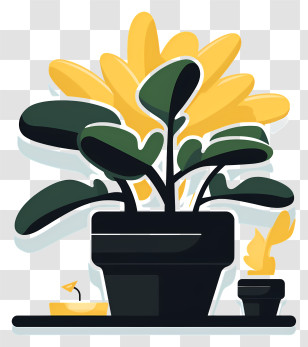 Plant Decor - Stylized Potted Plant With Yellow Flowers Transparent PNG