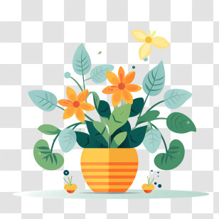 Flower Pot - Potted Plant With Orange Flowers Transparent PNG