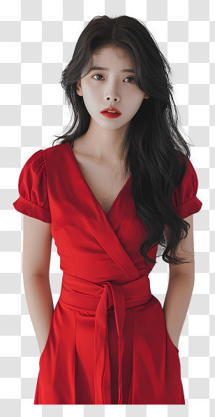 Iu - Elegant Woman In Red Dress Transparent PNG