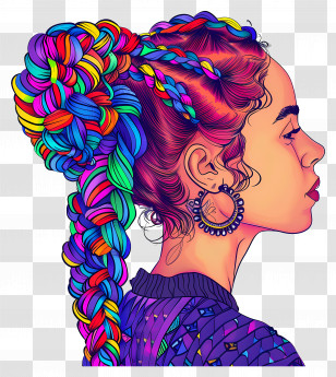 French Curl Braids - Colorful Braided Hair Profile Transparent PNG