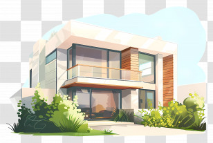 Modern House With Plants - Modern House Exterior With Lush Greenery Transparent PNG