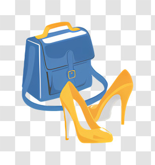 Blue Handbag - Blue Bag And Yellow High Heels Transparent PNG