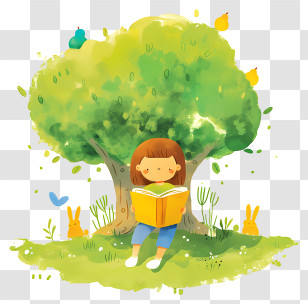 Reading Under Tree - Girl Reading Under Tree Transparent PNG