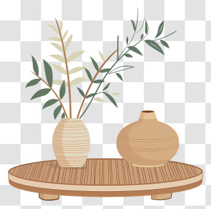 Wooden Platform - Decorative Vases On Table Transparent PNG