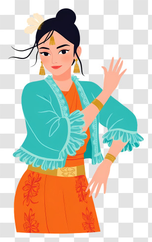Myanmar Dancer - Traditional Dancer In Colorful Attire Transparent PNG