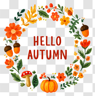 Hello Autumn - Hello Autumn Floral Wreath Transparent PNG
