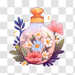 Perfume Bottle - Glass Bottle With Delicate Floral Arrangement Transparent PNG