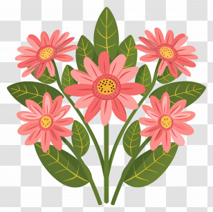 Daisy Flowers - Pink Daisy Floral Decoration In Graphic Style Transparent PNG