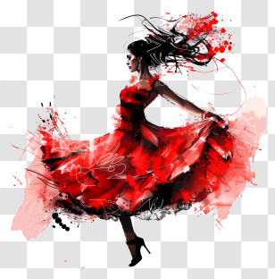 Flamenco Dancing - Dynamic Abstract Dancer In Vibrant Red Dress Transparent PNG