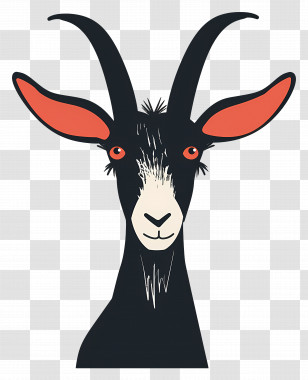 Cartoon Goat - Artistic Black Goat Illustration With Horns Transparent PNG