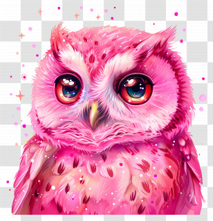 Owl - Adorable Pink Owl Illustration With Bright Eyes Transparent PNG