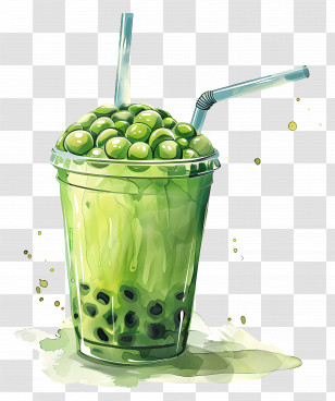 Matcha Bubble Tea - Green Bubble Tea With Tapioca Pearls And Straw Transparent PNG