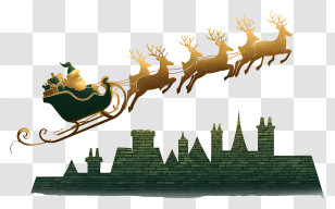 Rooftop Santa Sleigh Silhouette - Golden Santa Sleigh Silhouette Transparent PNG