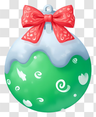 Christmas Ball - Green Ornament With Red Bow Transparent PNG