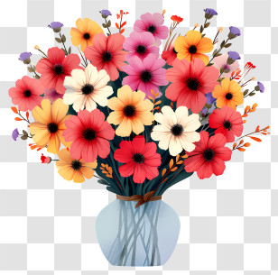Hand Drawn Flower Arranging - Vase Of Bright And Colorful Flowers Transparent PNG