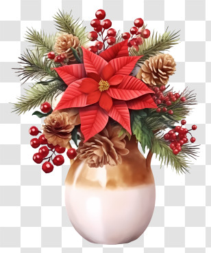 Vase Of Flowers - Poinsettia Decoration In Festive Vase Transparent PNG