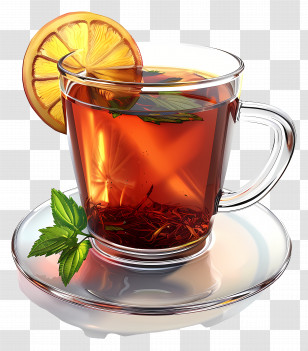 Black Tea - Glass Cup Of Tea With Lemon Slice Transparent PNG
