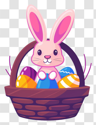Easter Bunny In Basket - Easter Bunny With Basket Of Eggs Transparent PNG