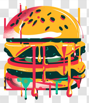 Juicy Burger - Colorful Dripping Cheeseburger Design Transparent PNG