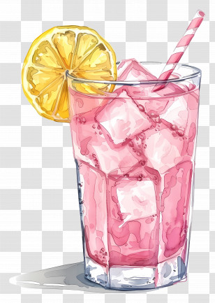 Pink Lemonade - Glass Of Pink Lemonade With Ice Cubes And Lemon Slice Transparent PNG