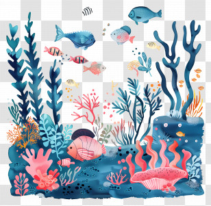 Under The Sea - Illustration Of Ocean Life And Coral Reefs Transparent PNG